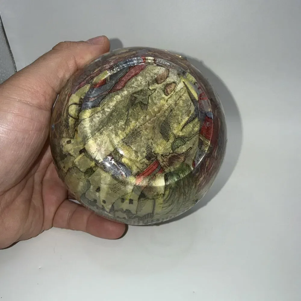 Decorative Glass Vase With Painted Beach Scene With Raised Beam Rim